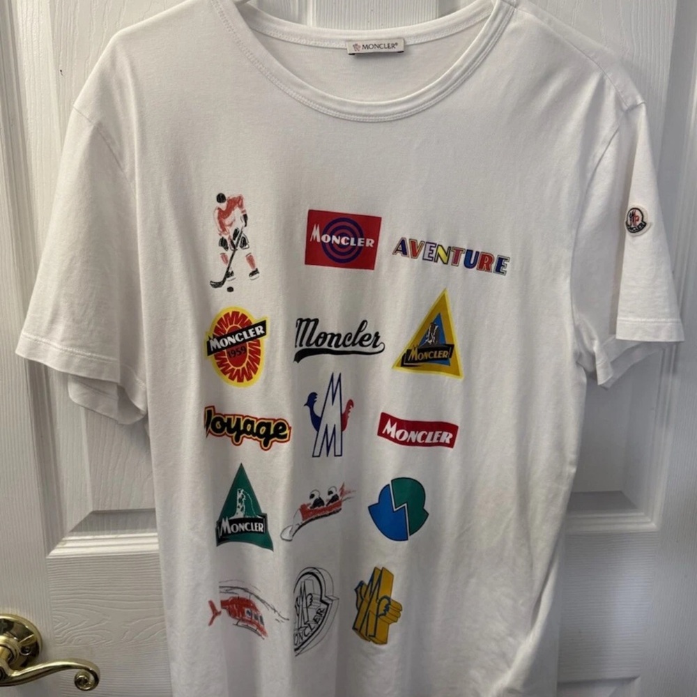 Moncler White Tee with Multicolor Graphics